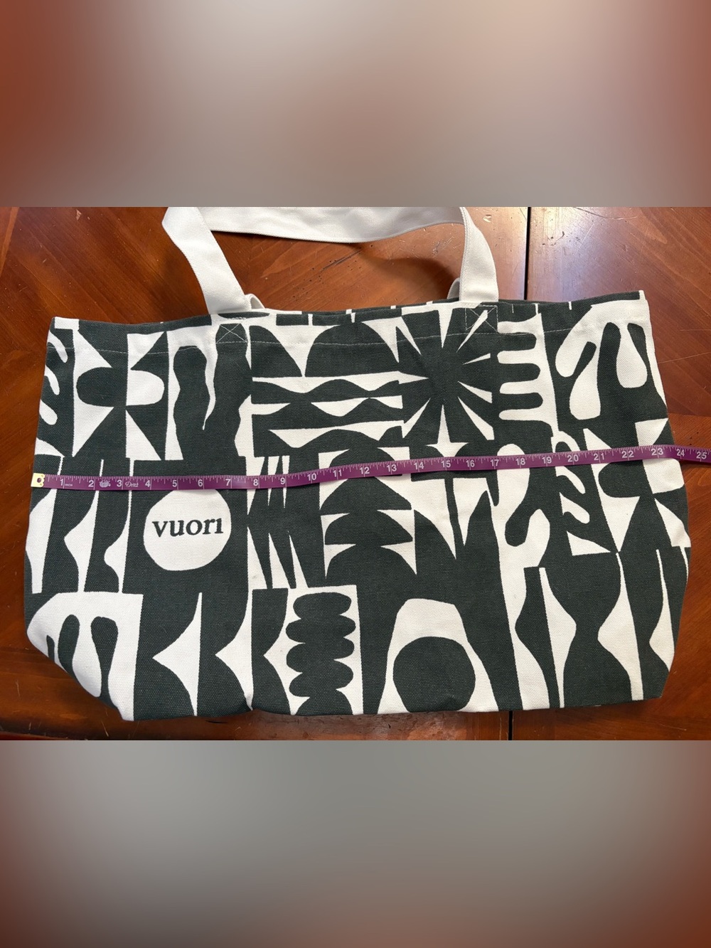 Vuori Dark Green & White Pattern Tote Bag - Picture 3 of 6